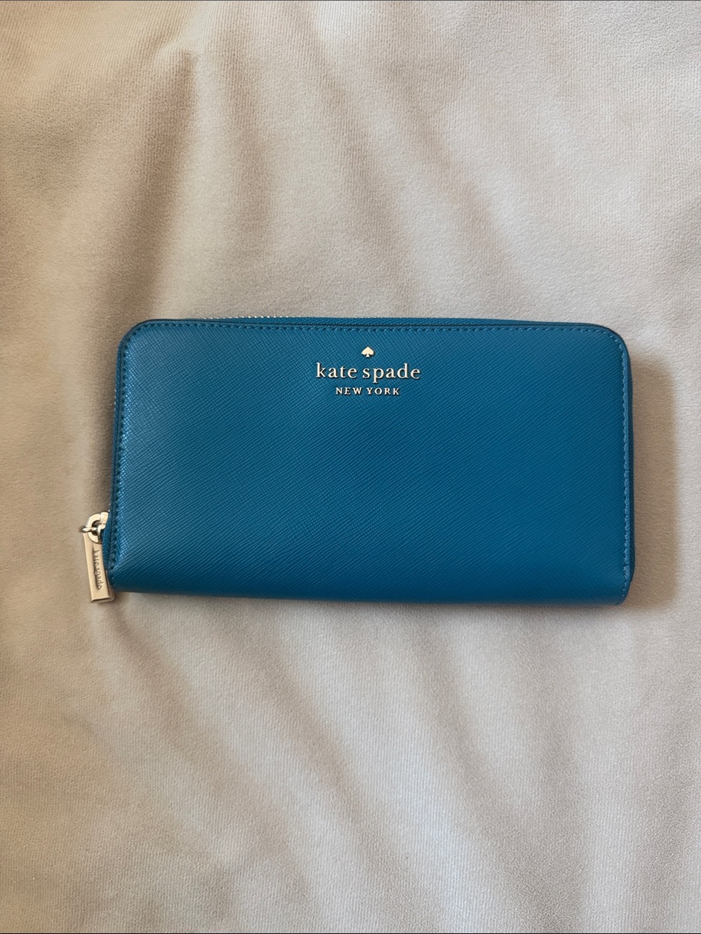 kate spade Teal Zip-Around Saffiano Wallet